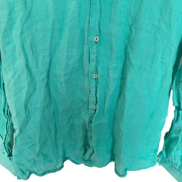 Masutto Mens L Green Long Sleeves Contrast Cuffs Linen Button Up Shirt Collared - Picture 3 of 8